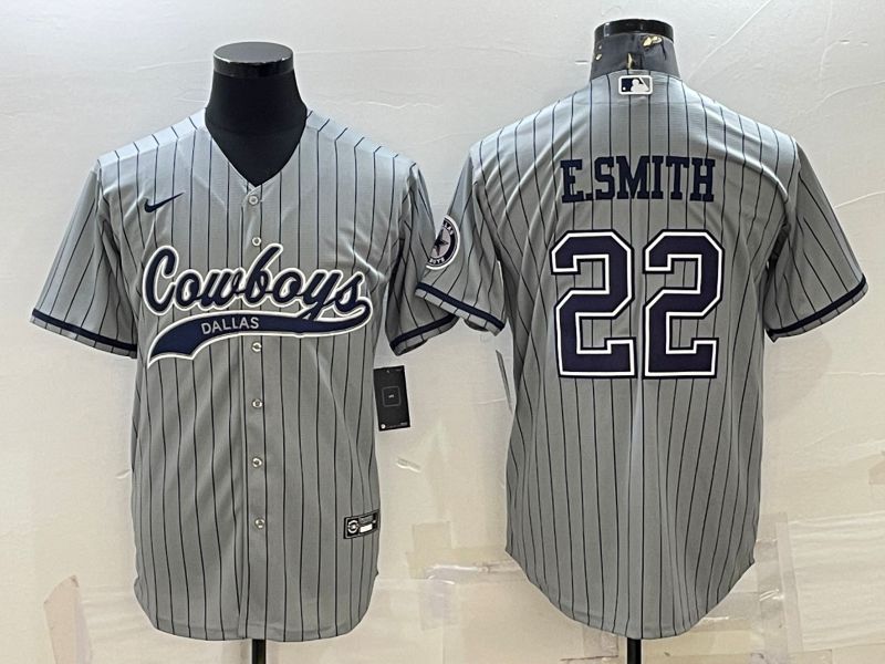 Men Dallas Cowboys #22 Esmith Grey Stripe 2022 Nike Co branded NFL Jerseys